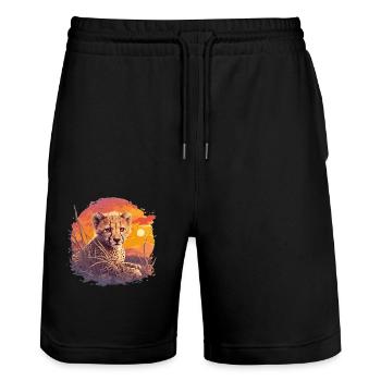Cheetah Geparde Gepard - Stanley/Stella Unisex Bio Joggingshorts Trainer  - Schwarz - Vorne - Nik (191cm) & Marisol (170cm)
