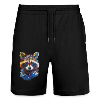 Raccoon - Stanley/Stella Trainer Unisex Organic Jogging Shorts - black - Front - Nik (191cm) & Marisol (170cm)