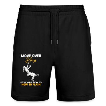Macht Platz Jungs Boulderer Bouldern - Stanley/Stella Unisex Bio Joggingshorts Trainer  - Schwarz - Vorne - Nik (191cm) & Marisol (170cm)