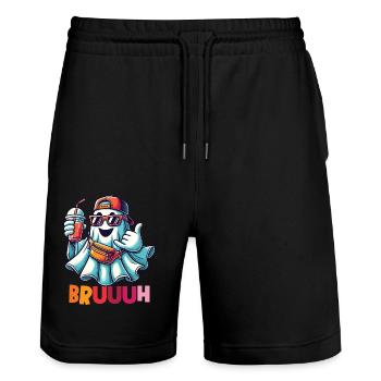 Scary funny halloween ghost - Stanley/Stella Trainer Unisex Organic Jogging Shorts - black - Front - Nik (191cm) & Marisol (170cm)