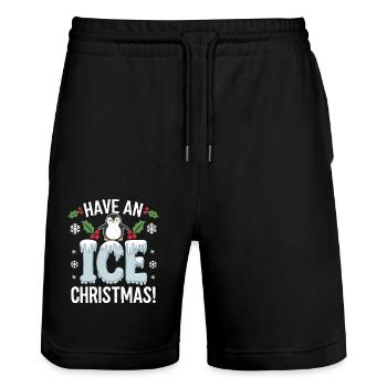 Penguin Christmas Cream Christmas - Stanley/Stella Trainer Unisex Organic Jogging Shorts - black - Front - Nik (191cm) & Marisol (170cm)