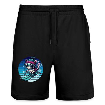 Wintersport Skifahren Katze Schnee Winter Kinder - Stanley/Stella Unisex Bio Joggingshorts Trainer  - Schwarz - Vorne - Nik (191cm) & Marisol (170cm)