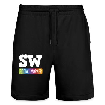 SW Sozialarbeiter Regenbogen - Stanley/Stella Unisex Bio Joggingshorts Trainer  - Schwarz - Vorne - Nik (191cm) & Marisol (170cm)