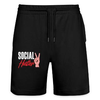 Social Hustler Peace Sign Style - Stanley/Stella Trainer Unisex Organic Jogging Shorts - black - Front - Nik (191cm) & Marisol (170cm)