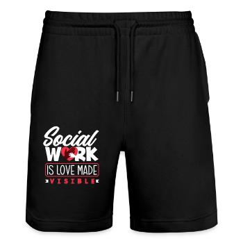 Social work is love visible - Stanley/Stella Trainer Unisex Organic Jogging Shorts - black - Front - Nik (191cm) & Marisol (170cm)