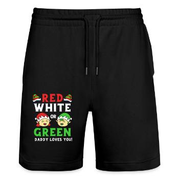Weihnachten Gender Reveal Neugeborenes Babysprüche - Stanley/Stella Unisex Bio Joggingshorts Trainer  - Schwarz - Vorne - Nik (191cm) & Marisol (170cm)