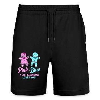 Weihnachten Gender Reveal Neugeborenes Babysprüche - Stanley/Stella Unisex Bio Joggingshorts Trainer  - Schwarz - Vorne - Nik (191cm) & Marisol (170cm)