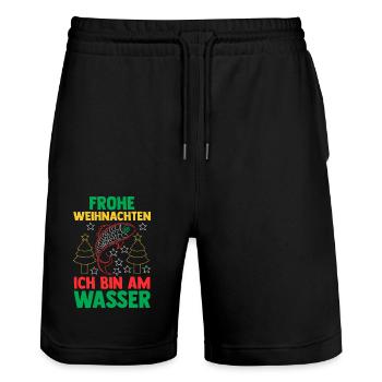 Santa Claus Fishing Christmas Party Christmas - Stanley/Stella Trainer Unisex Organic Jogging Shorts - black - Front - Nik (191cm) & Marisol (170cm)