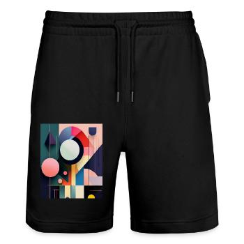 Bold Abstract Geometric Shapes – Modern Art Design - Stanley/Stella Trainer Unisex Organic Jogging Shorts - black - Front - Nik (191cm) & Marisol (170cm)