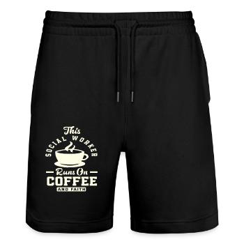 Sozialarbeiter Läuft Mit Kaffee Und Glauben - Stanley/Stella Unisex Bio Joggingshorts Trainer  - Schwarz - Vorne - Nik (191cm) & Marisol (170cm)