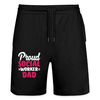 Stolzer Sozialarbeiter Papa - Stanley/Stella Unisex Bio Joggingshorts Trainer  - Schwarz - Vorne - Nik (191cm) & Marisol (170cm)