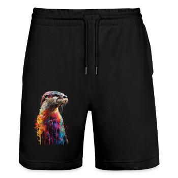 Otter - Stanley/Stella Unisex Bio Joggingshorts Trainer  - Schwarz - Vorne - Nik (191cm) & Marisol (170cm)