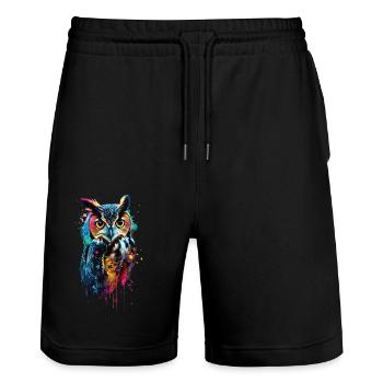 Eule - Stanley/Stella Unisex Bio Joggingshorts Trainer  - Schwarz - Vorne - Nik (191cm) & Marisol (170cm)