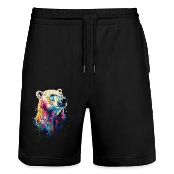 Polar bear - Stanley/Stella Trainer Unisex Organic Jogging Shorts - black - Front - Nik (191cm) & Marisol (170cm)