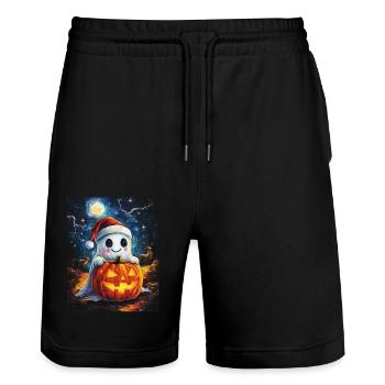 Halloween Geschenk Geist mit Weihnachtsmütze Deko - Stanley/Stella Unisex Bio Joggingshorts Trainer  - Schwarz - Vorne - Nik (191cm) & Marisol (170cm)