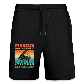 Pianists Making Music With A Touch Of Key-Stalgia - Stanley/Stella Trainer Unisex Organic Jogging Shorts - black - Front - Nik (191cm) & Marisol (170cm)