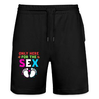 Weihnachten Gender Reveal Neugeborenes Babysprüche - Stanley/Stella Unisex Bio Joggingshorts Trainer  - Schwarz - Vorne - Nik (191cm) & Marisol (170cm)