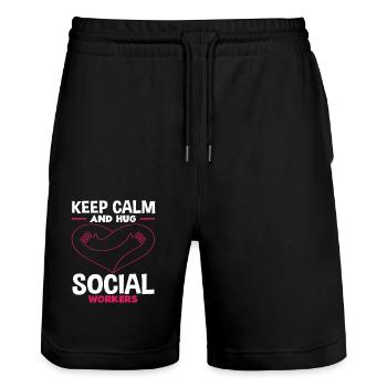 Bleib Ruhig Und Umarme Sozialarbeiter - Stanley/Stella Unisex Bio Joggingshorts Trainer  - Schwarz - Vorne - Nik (191cm) & Marisol (170cm)