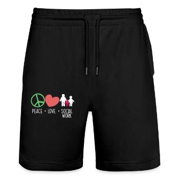 Peace Love Social Work - Stanley/Stella Trainer Unisex Organic Jogging Shorts - black - Front - Nik (191cm) & Marisol (170cm)