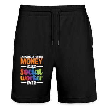 Ich Mache Es Nicht Fürs Geld Sozialarbeiter - Stanley/Stella Unisex Bio Joggingshorts Trainer  - Schwarz - Vorne - Nik (191cm) & Marisol (170cm)