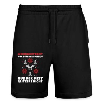 Santa Claus Tractor Christmas Party Farmer Landwi - Stanley/Stella Trainer Unisex Organic Jogging Shorts - black - Front - Nik (191cm) & Marisol (170cm)