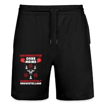 Weihnachtsmann Traktor Weihnachtsfest Bauer Landwi - Stanley/Stella Unisex Bio Joggingshorts Trainer  - Schwarz - Vorne - Nik (191cm) & Marisol (170cm)