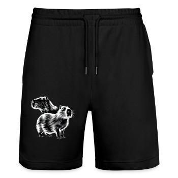 Capybara - Stanley/Stella Trainer Unisex Organic Jogging Shorts - black - Front - Nik (191cm) & Marisol (170cm)