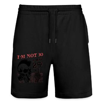 Ich bin 29 plus Mittelfinger - 30. Geburtstag - Stanley/Stella Unisex Bio Joggingshorts Trainer  - Schwarz - Vorne - Nik (191cm) & Marisol (170cm)