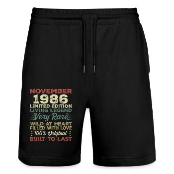 Legend Since November 1986 Vintage November 1986 - Stanley/Stella Trainer Unisex Organic Jogging Shorts - black - Front - Nik (191cm) & Marisol (170cm)