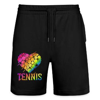 Funny Tennis Player Racket Heart - Stanley/Stella Unisex Bio Joggingshorts Trainer  - Schwarz - Vorne - Nik (191cm) & Marisol (170cm)