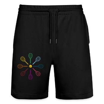Funny Tennis Player Racket Tennis - Stanley/Stella Trainer Unisex Organic Jogging Shorts - black - Front - Nik (191cm) & Marisol (170cm)