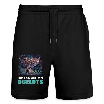 Ocelots Ocelot - Stanley/Stella Trainer Unisex Organic Jogging Shorts - black - Front - Nik (191cm) & Marisol (170cm)
