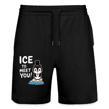 Pinguin Lustiges Treffen Begrüßung Wortspiel - Stanley/Stella Unisex Bio Joggingshorts Trainer  - Schwarz - Vorne - Nik (191cm) & Marisol (170cm)