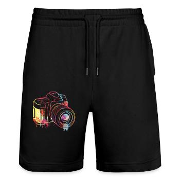 Kamera, Farbe, Spritzer, Bildfotografie, - Stanley/Stella Unisex Bio Joggingshorts Trainer  - Schwarz - Vorne - Nik (191cm) & Marisol (170cm)