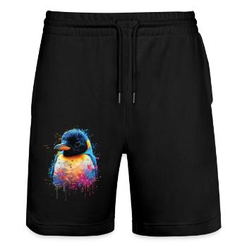 Penguin - Stanley/Stella Trainer Unisex Organic Jogging Shorts - black - Front - Nik (191cm) & Marisol (170cm)