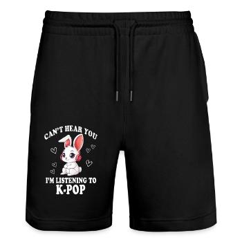 Hase K-Pop Korean Pop Geschenkidee - Stanley/Stella Unisex Bio Joggingshorts Trainer  - Schwarz - Vorne - Nik (191cm) & Marisol (170cm)