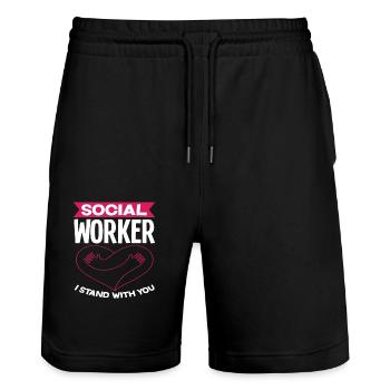 Sozialarbeiter Ich Stehe Zu Dir - Stanley/Stella Unisex Bio Joggingshorts Trainer  - Schwarz - Vorne - Nik (191cm) & Marisol (170cm)