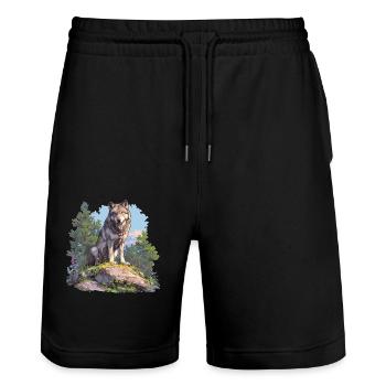 Loups Loup - Short de jogging bio TRAINER Stanley/Stella unisexe - noir - Devant - Nik (191cm) & Marisol (170cm)