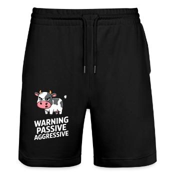 Warning Passive Aggressive Cow Cartoon Humor - Stanley/Stella Trainer Unisex Organic Jogging Shorts - black - Front - Nik (191cm) & Marisol (170cm)