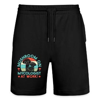 Mushroom Foraging Hunter Mycologist At Work Morel - Stanley/Stella Trainer Unisex Organic Jogging Shorts - black - Front - Nik (191cm) & Marisol (170cm)