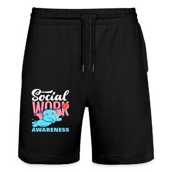 Social Work Awareness with Elephant - Stanley/Stella Trainer Unisex Organic Jogging Shorts - black - Front - Nik (191cm) & Marisol (170cm)