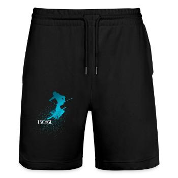 Ischgl Skiers Silhouette Ischgl Skis - Stanley/Stella Trainer Unisex Organic Jogging Shorts - black - Front - Nik (191cm) & Marisol (170cm)