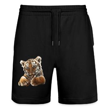 Tiger - Stanley/Stella Trainer Unisex Organic Jogging Shorts - black - Front - Nik (191cm) & Marisol (170cm)