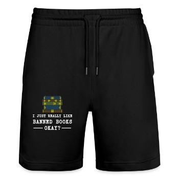 Book Books Library Reading Literature Read Books - Stanley/Stella Trainer Unisex Organic Jogging Shorts - black - Front - Nik (191cm) & Marisol (170cm)