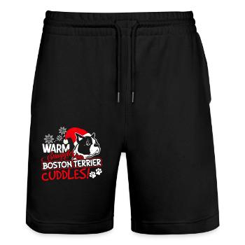 Warm Struggles Boston Terrier Cuddles Christmas - Stanley/Stella Trainer Unisex Organic Jogging Shorts - black - Front - Nik (191cm) & Marisol (170cm)