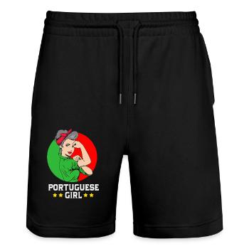 Portugal - Stanley/Stella Trainer Unisex Organic Jogging Shorts - black - Front - Nik (191cm) & Marisol (170cm)