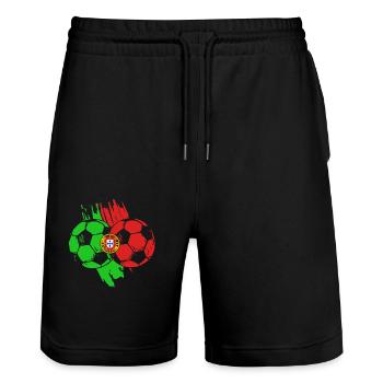 Portugal - Stanley/Stella Trainer Unisex Organic Jogging Shorts - black - Front - Nik (191cm) & Marisol (170cm)