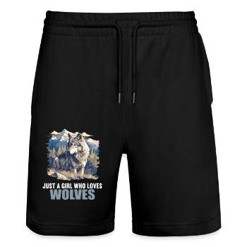 Loups Loup - Short de jogging bio TRAINER Stanley/Stella unisexe - noir - Devant - Nik (191cm) & Marisol (170cm)