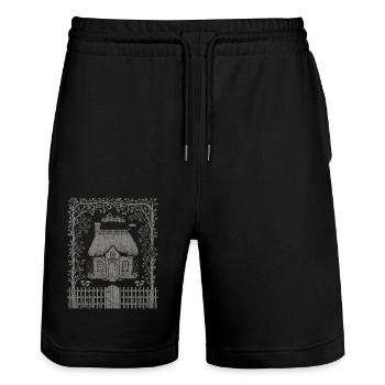 Dark Cottagecore Fairytale House in the Woods - Stanley/Stella Trainer Unisex Organic Jogging Shorts - black - Front - Nik (191cm) & Marisol (170cm)