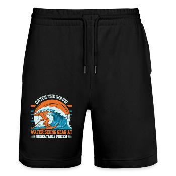 Fangen Sie die Welle! Wasserskiausrüstung zu unschlagbarer PR - Stanley/Stella Unisex Bio Joggingshorts Trainer  - Schwarz - Vorne - Nik (191cm) & Marisol (170cm)